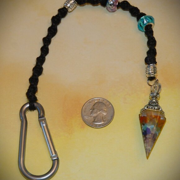 Rear-view Mirror Pendant with Carabiner Clip on a Handmade 14" Black Hemp - Picture 5 of 8